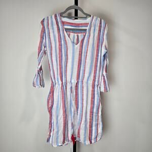 Cortefiel Cotton Mini Dress Swim Coverup Striped Resortwear Beachy Casual Medium